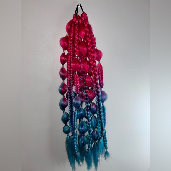 Full Set Festival Braid Hair. Ombre Rave Braid Hair With Tinsels - Picture 2 of 5
